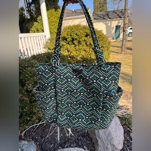 Vera Bradley large green blue black white zippered tote bag